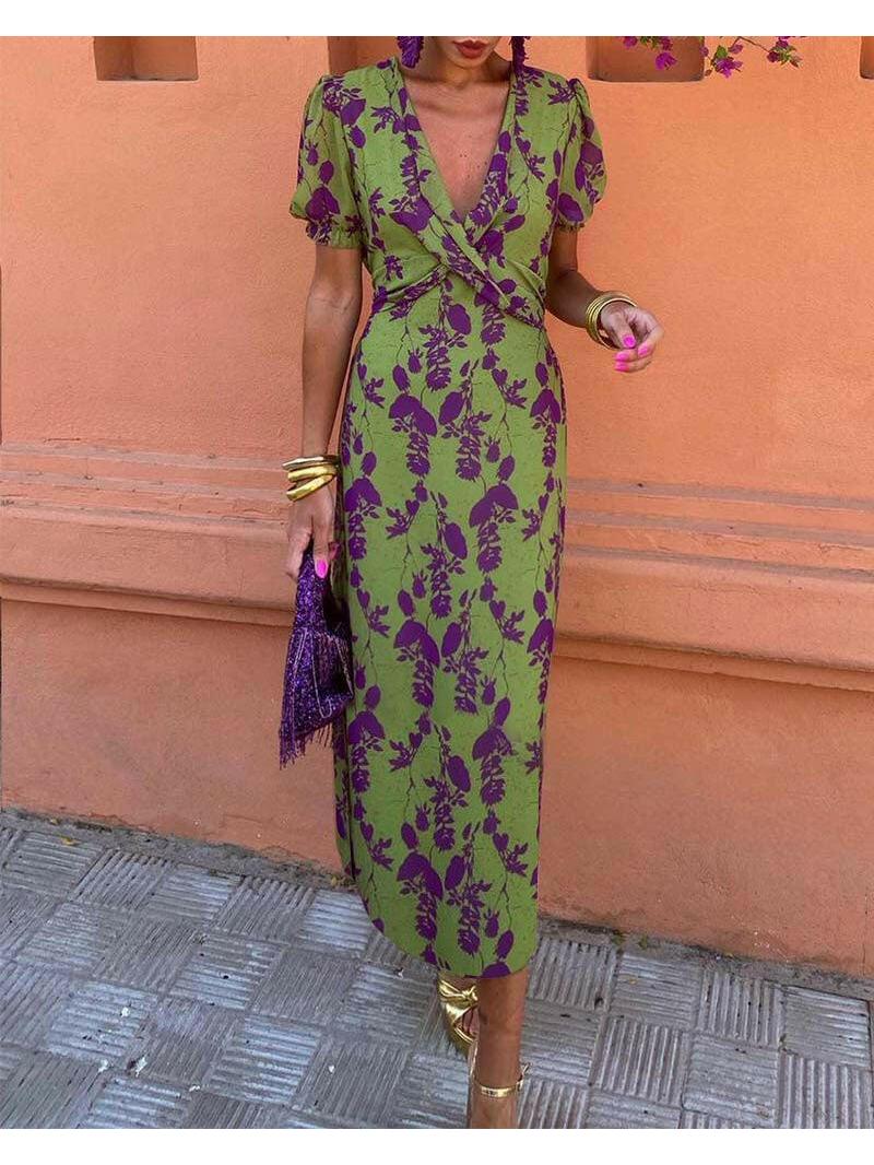 Elegant floral dress by Lumina Vancouver featuring a fitted bodice and flowing skirt, perfect for stylish occasions.