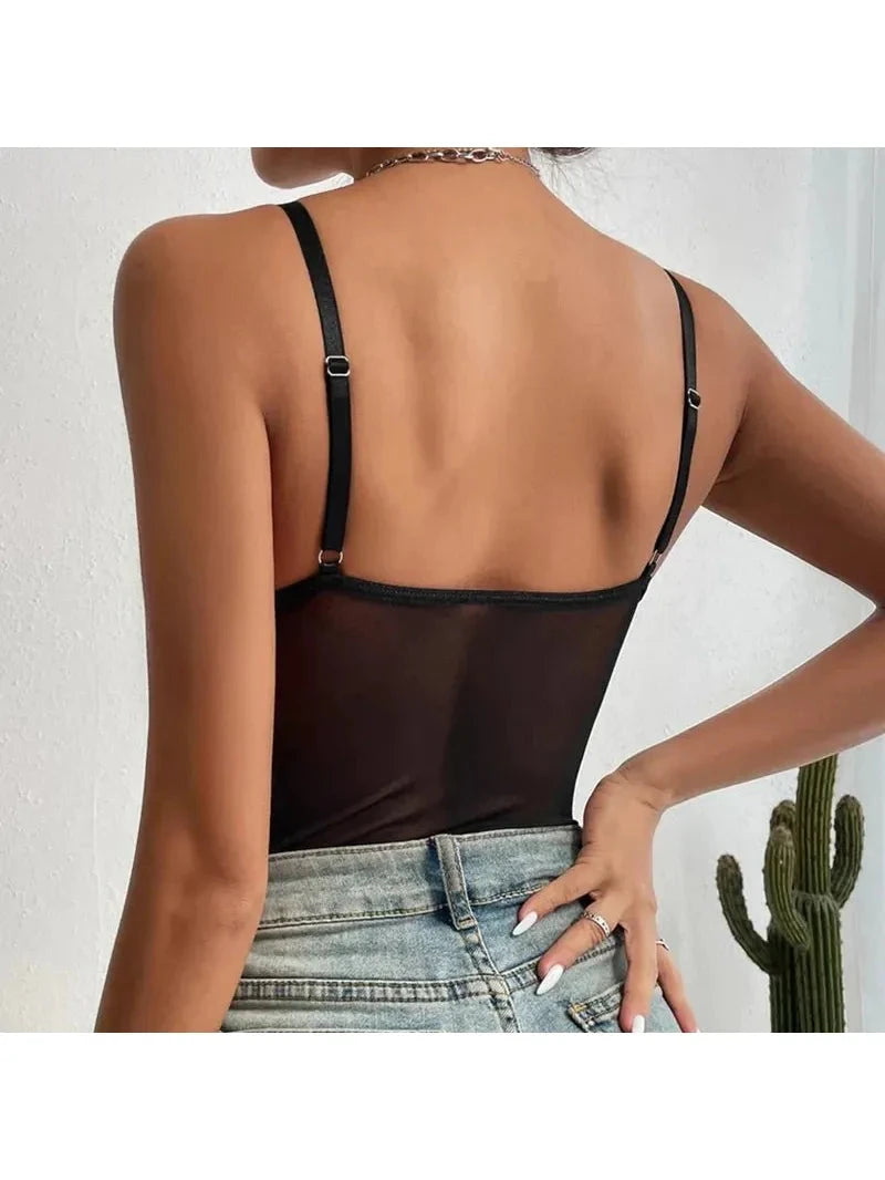 Black Celine embroidered corset bodysuit by Lumina Vancouver, featuring detailed embroidery and a fitted, stylish design.