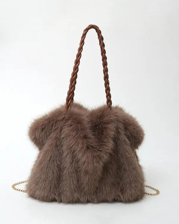 Lumina Wear Charlotte plush velvet tote bag in brown with a spacious design, stylish handbag with elegant, soft velvet material.