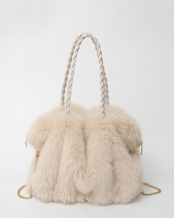 Lumina Wear Charlotte plush velvet tote bag in brown, featuring a spacious design and elegant style for everyday use.