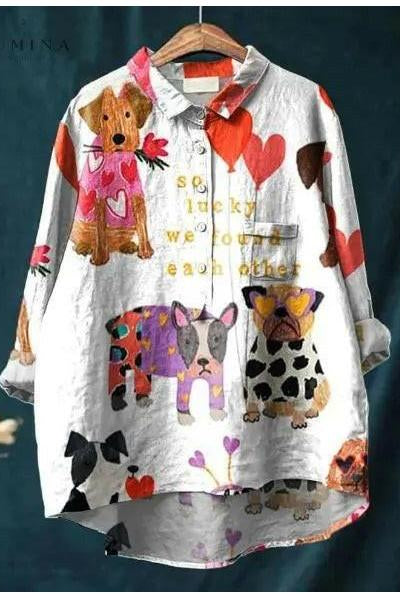 Lumina Wear Chloe Canine Art T-Shirt featuring a dog illustration, displayed on a mannequin against a plain background.