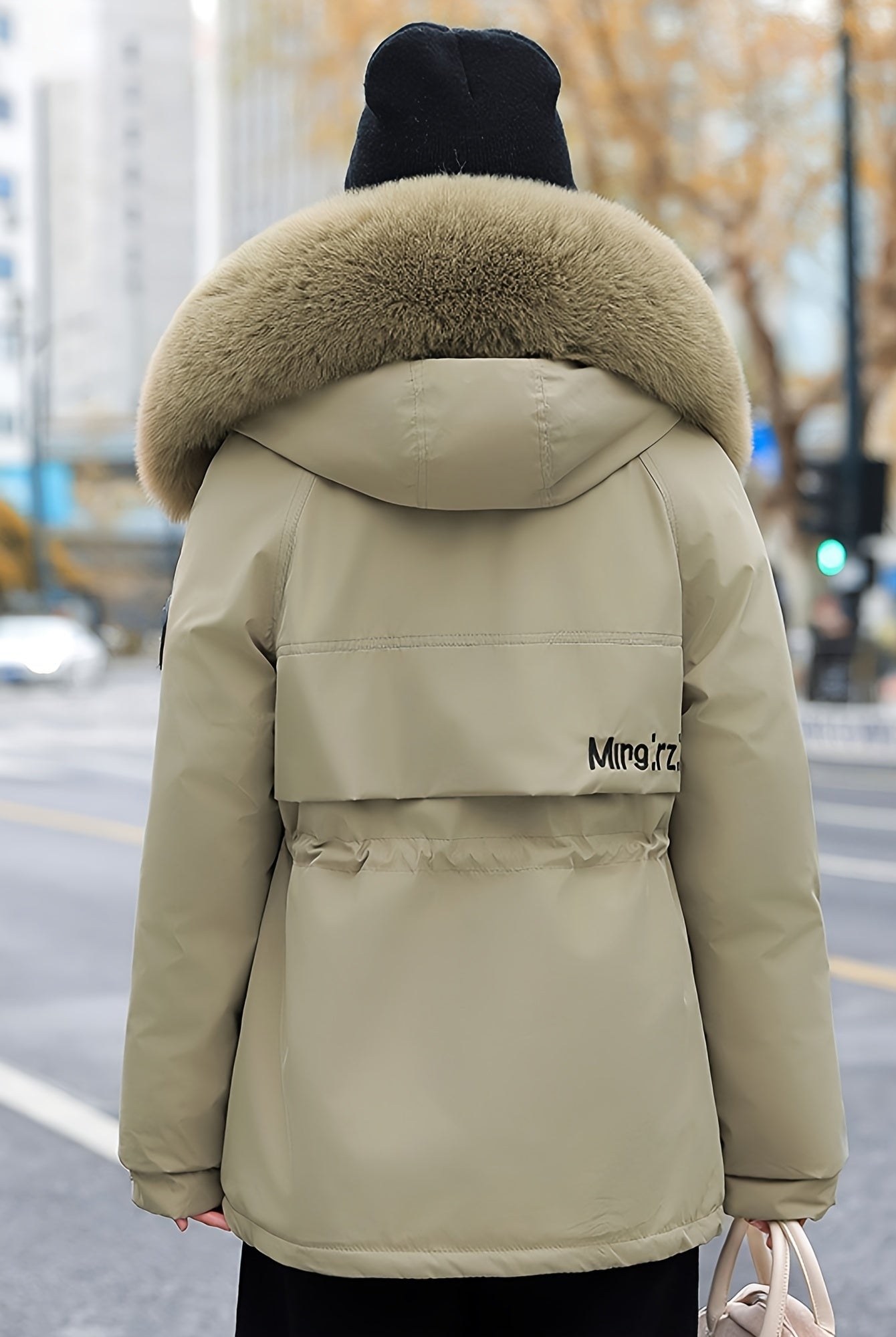 Lumina Wear Chloe utility parka jacket with faux-fur collar in khaki, featuring a stylish design and practical details.