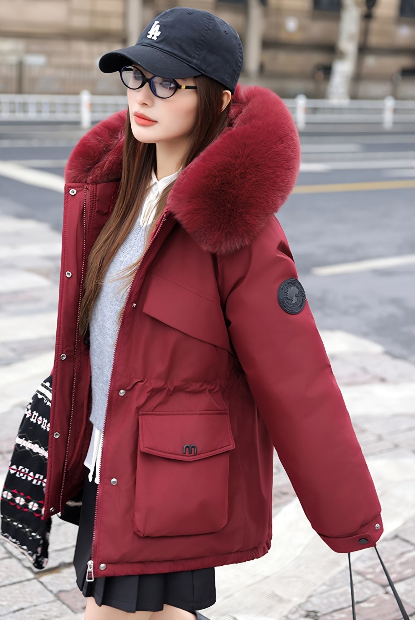 Lumina Wear Chloe utility parka jacket with faux-fur collar in khaki, featuring a stylish design and functional pockets.