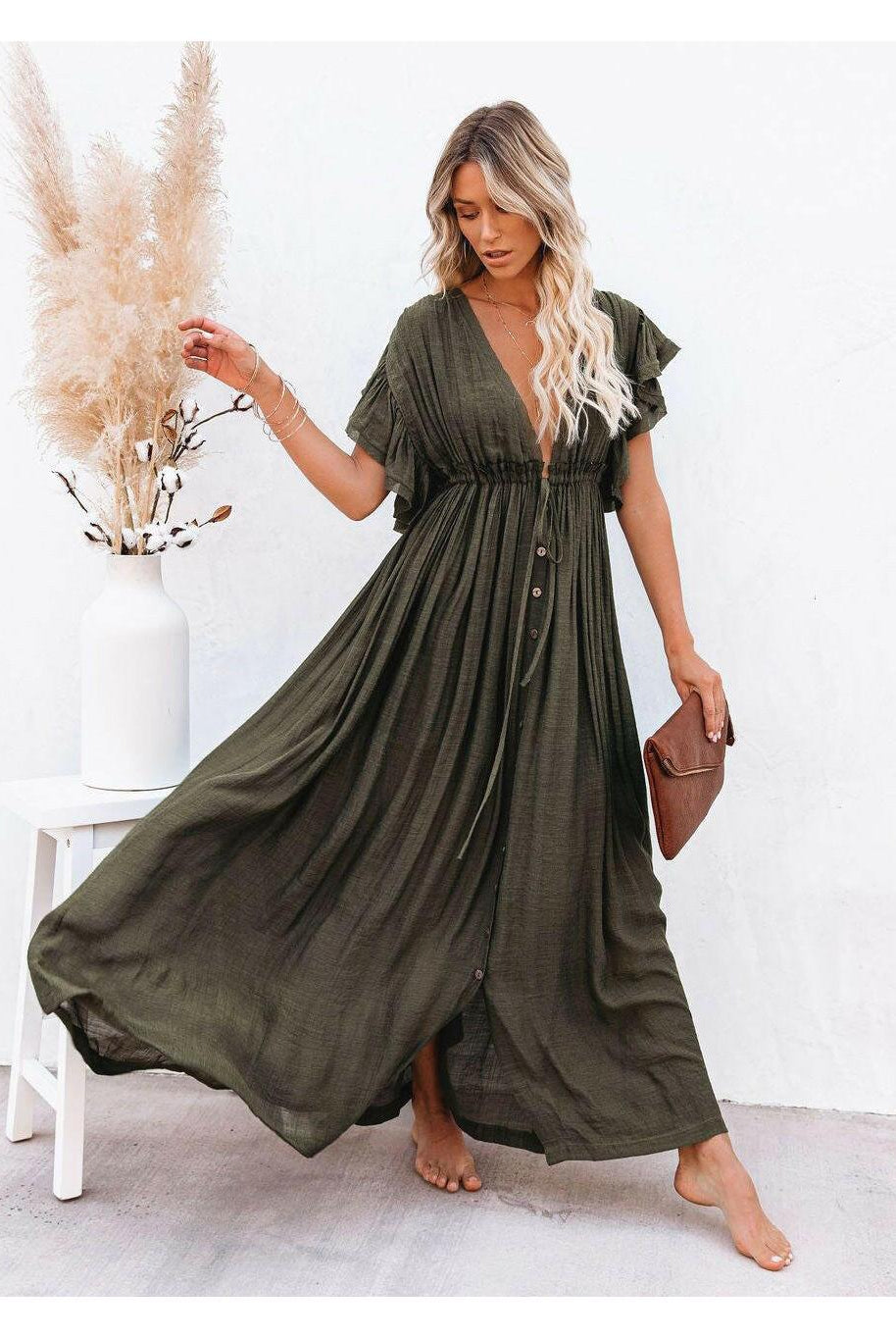 Black Coleen Airy Maxi Dress by Lumina Wear, flowing fabric and elegant design, one-size fit, perfect for casual or formal occasions.