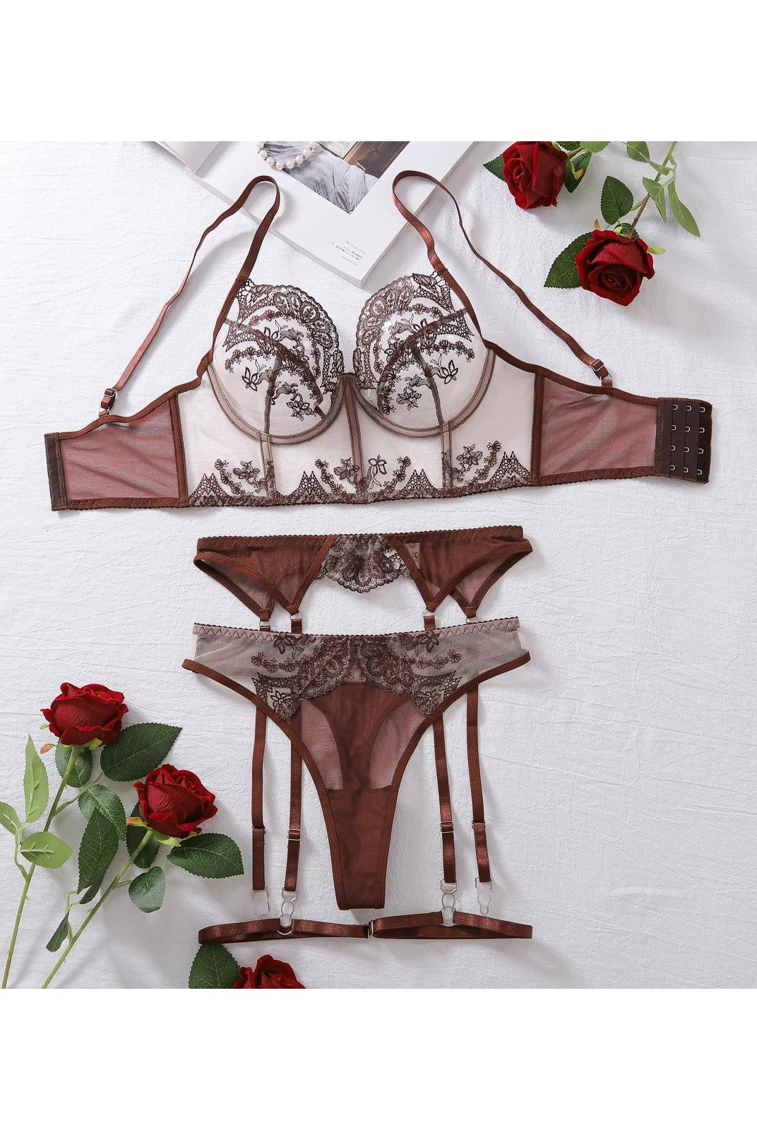 Lumina Wear Cosette's lingerie set featuring a delicate bra and matching panties in soft lace fabric.