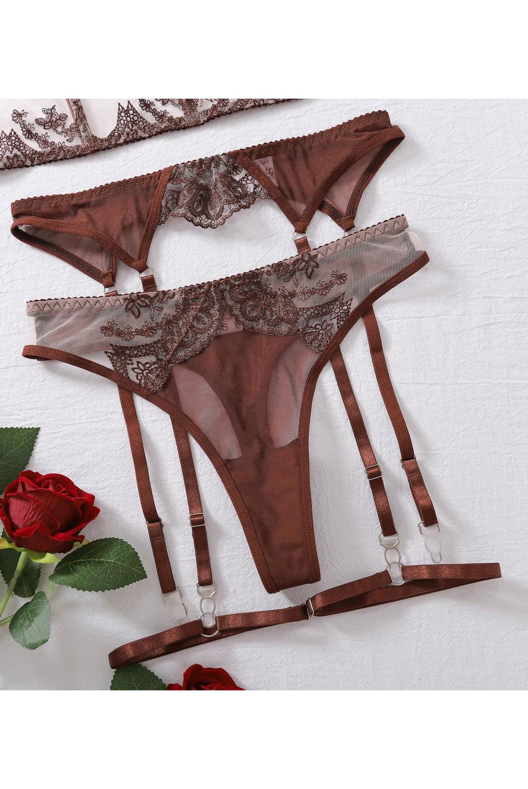 Cosette's Lingerie Set by Lumina Wear featuring a delicate bra and matching panties in soft, elegant fabric.