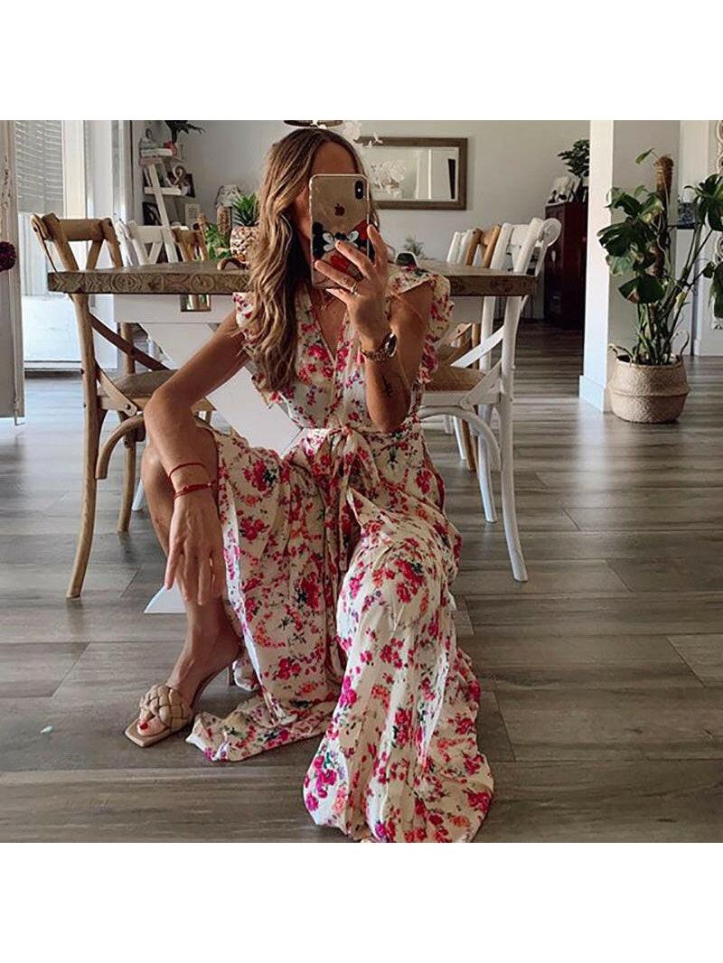 Blue Dahlia™ floral maxi dress by Lumina Vancouver, flowing design with vibrant print, perfect for elegant summer occasions.