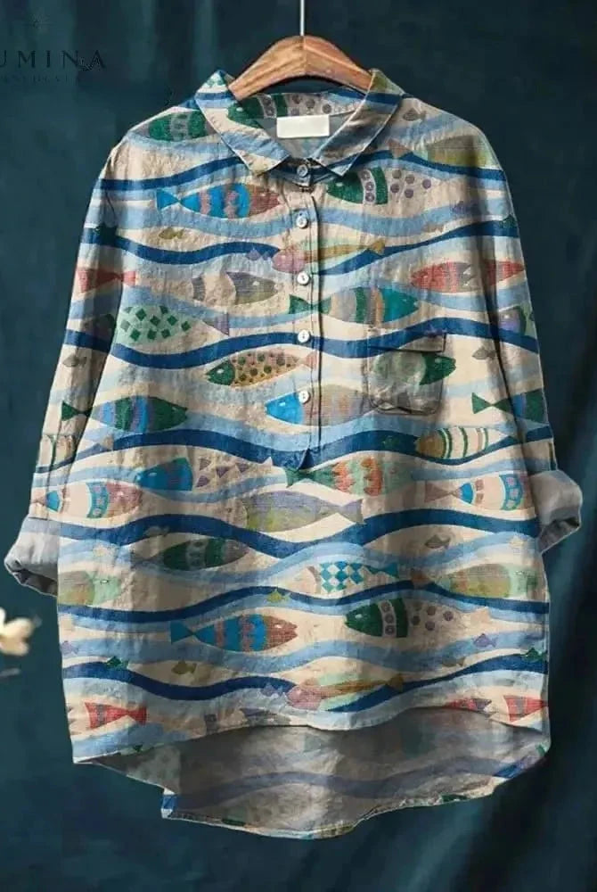 Lumina Wear Dana Fish Print T-Shirt featuring a stylish fish graphic on a casual cotton tee for men and women.