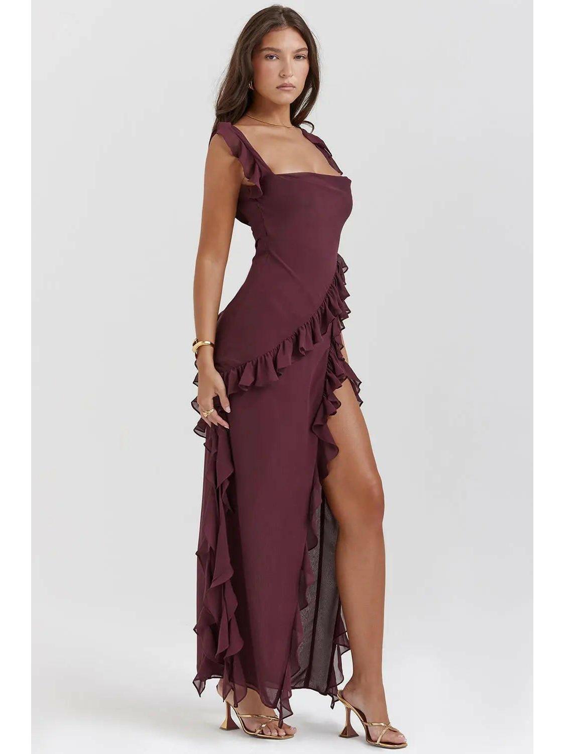 Brown Jacqueline Lumina Vancouver maxi dress featuring a comfortable, flowing design for casual or elegant wear.