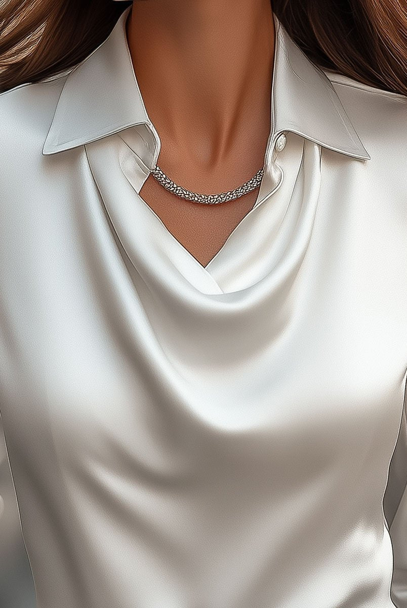 Delphine | White Draped Satin Blouse - Lumina - Lumina Vancouver