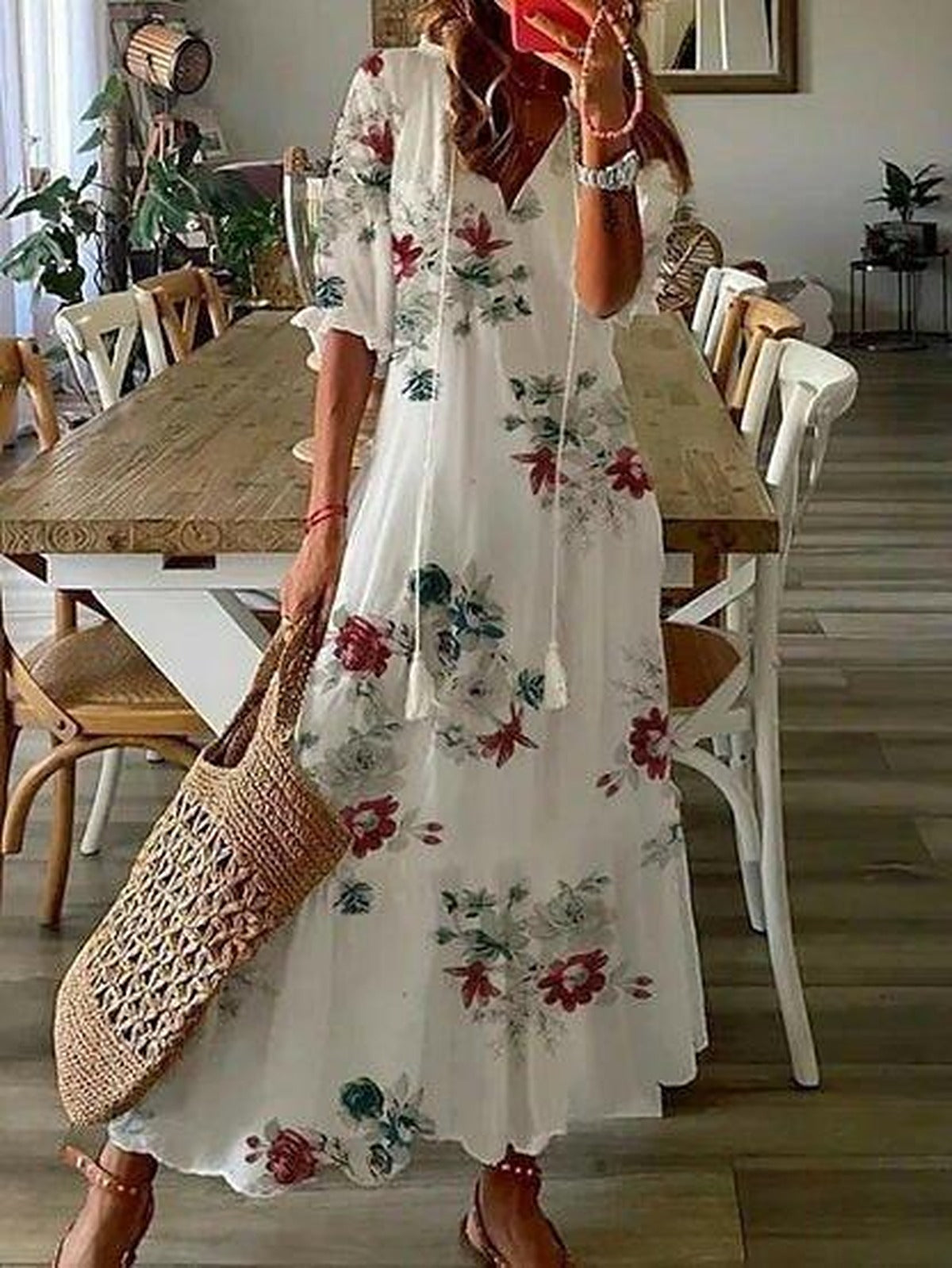 Blue Dianna boho dress with tummy coverage from Lumina Wear, featuring flowy fabric and relaxed fit for casual wear.