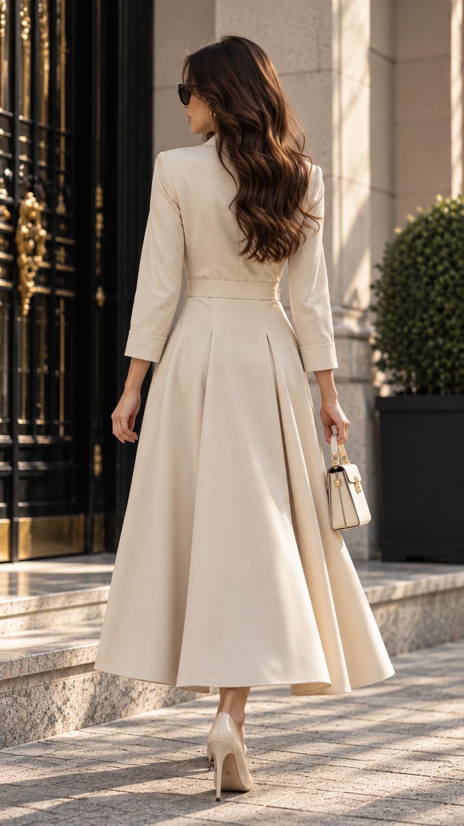 Ivory belted power jumpsuit from Lumina Wear featuring a tailored fit and wide-leg design, shown on a mannequin.