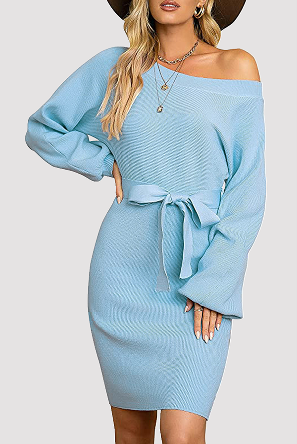 Lumina Vancouver Elara knit sweater dress in ribbed tangerine red, mini length, featuring a cozy, fitted style.
