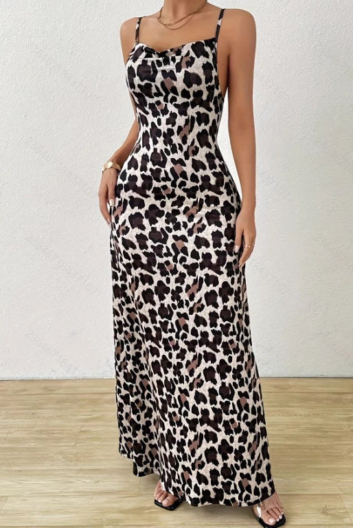 Lumina Wear Torild sleeveless slim fit mini dress with leopard print, displayed on a model, showcasing its stylish design.