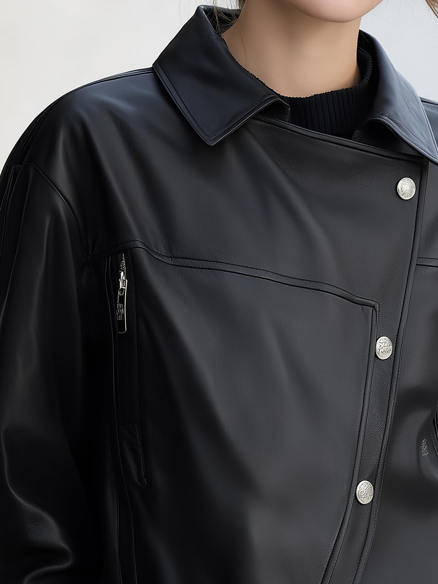 Elena | Asymmetrical Faux Leather Jacket - Lumina Vancouver - Lumina Vancouver