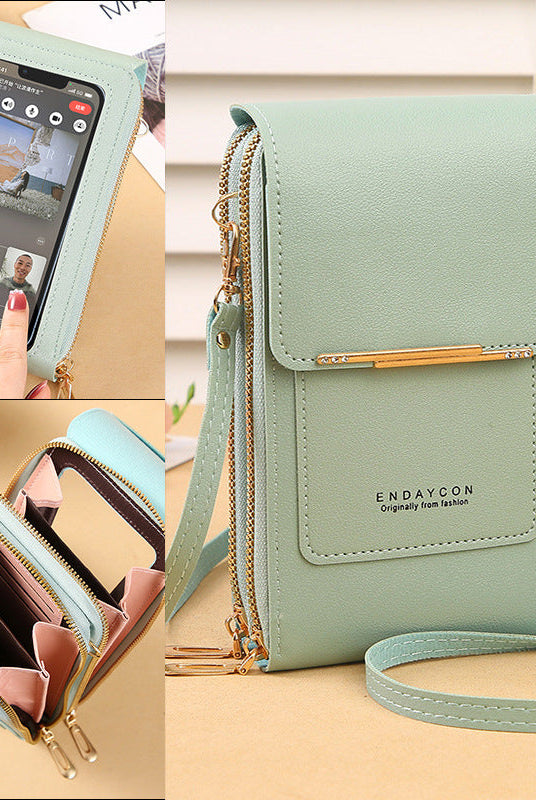 Black Lumina Wear Elena chic touch screen messenger bag for women, featuring sleek design and modern handbag style.