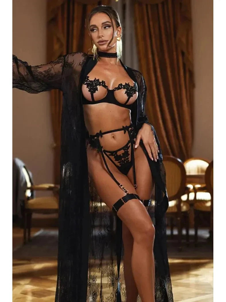 Black Impi Lingerie Set by Lumina Vancouver featuring delicate lace details on bra and matching panties.