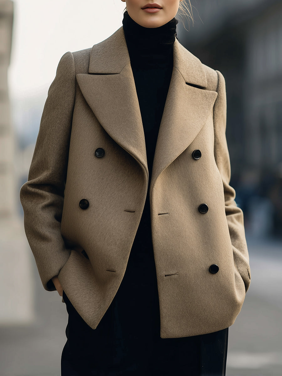 Lumina Vancouver Elena short double-breasted camel coat, stylish jacket with tailored fit and classic lapels, XS size.