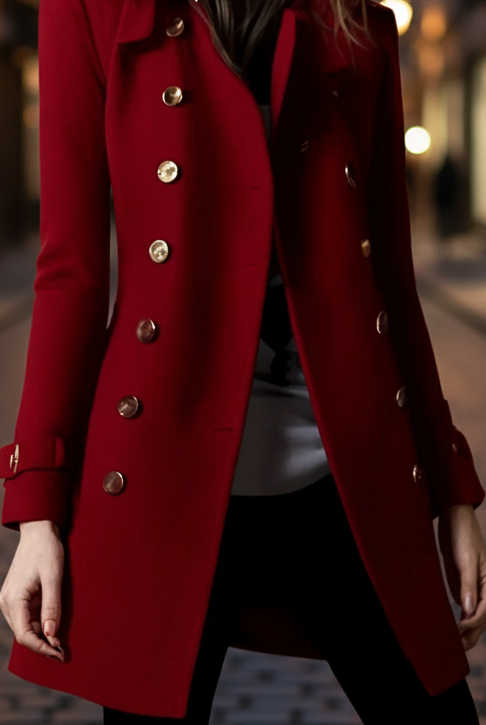 Lumina Vancouver Elena velvet blazer in burgundy with gold accents, stylish women's blazer with elegant detailing.