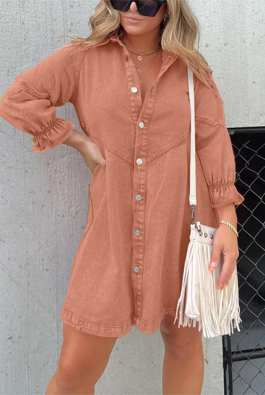 Blue Eliana casual denim dress by Lumina Wear, featuring a relaxed fit and stylish design, perfect for casual outings.