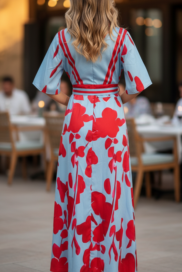 Elegant floral dress named Elise by Lumina Vancouver, featuring a stylish design and vibrant floral pattern.