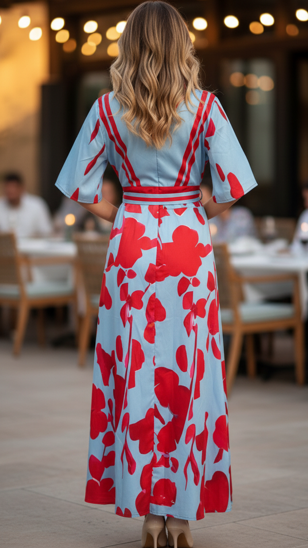 Elegant floral dress named Elise by Lumina Vancouver, featuring a stylish design and vibrant floral pattern.