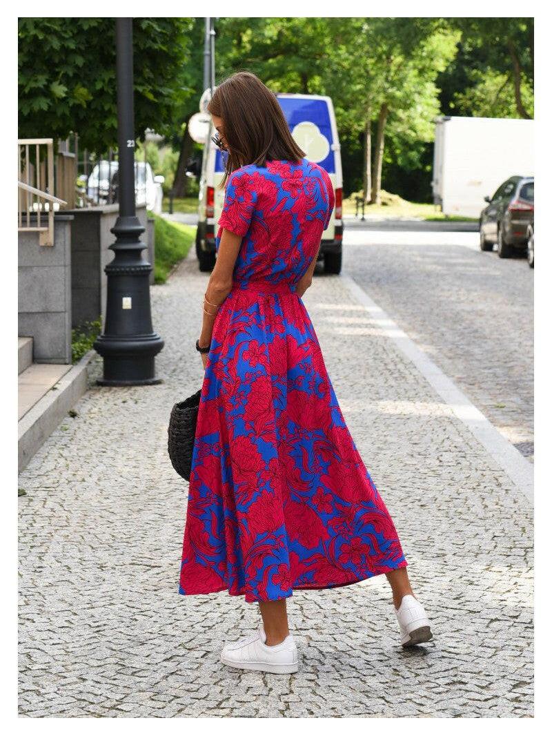 Elegant ELODY™ tummy-covering dress by Lumina Vancouver in red and blue, featuring a stylish, comfortable design for women.
