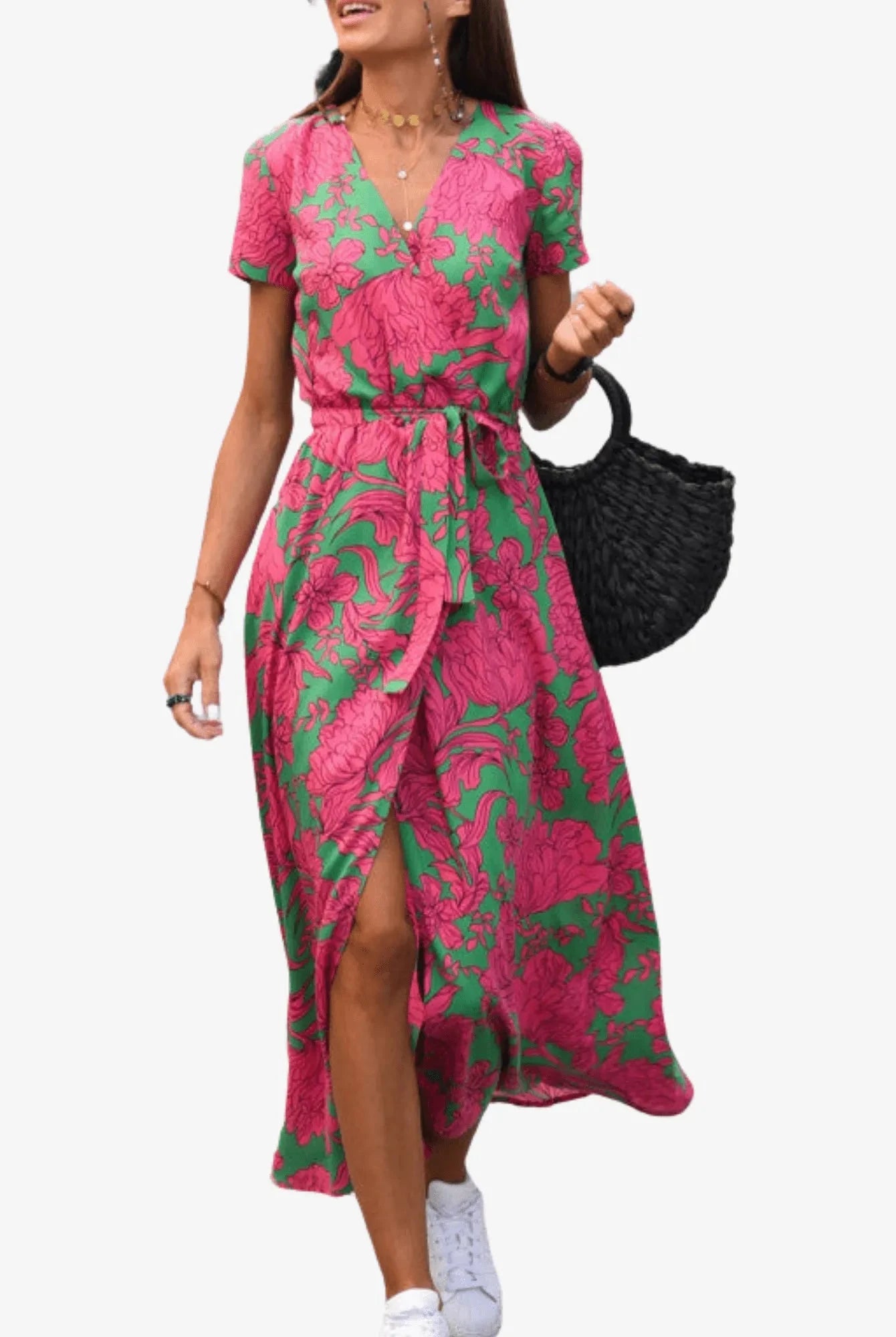 ELODY™ elegant tummy-covering dress by Lumina Vancouver in red and blue, stylish and comfortable for various occasions.