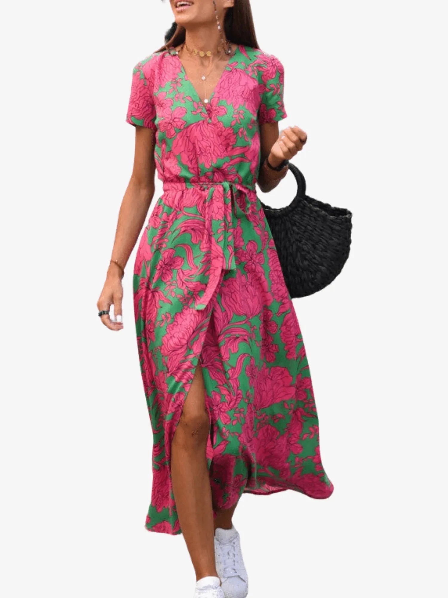 ELODY™ elegant tummy-covering dress by Lumina Vancouver in red and blue, stylish and comfortable for various occasions.