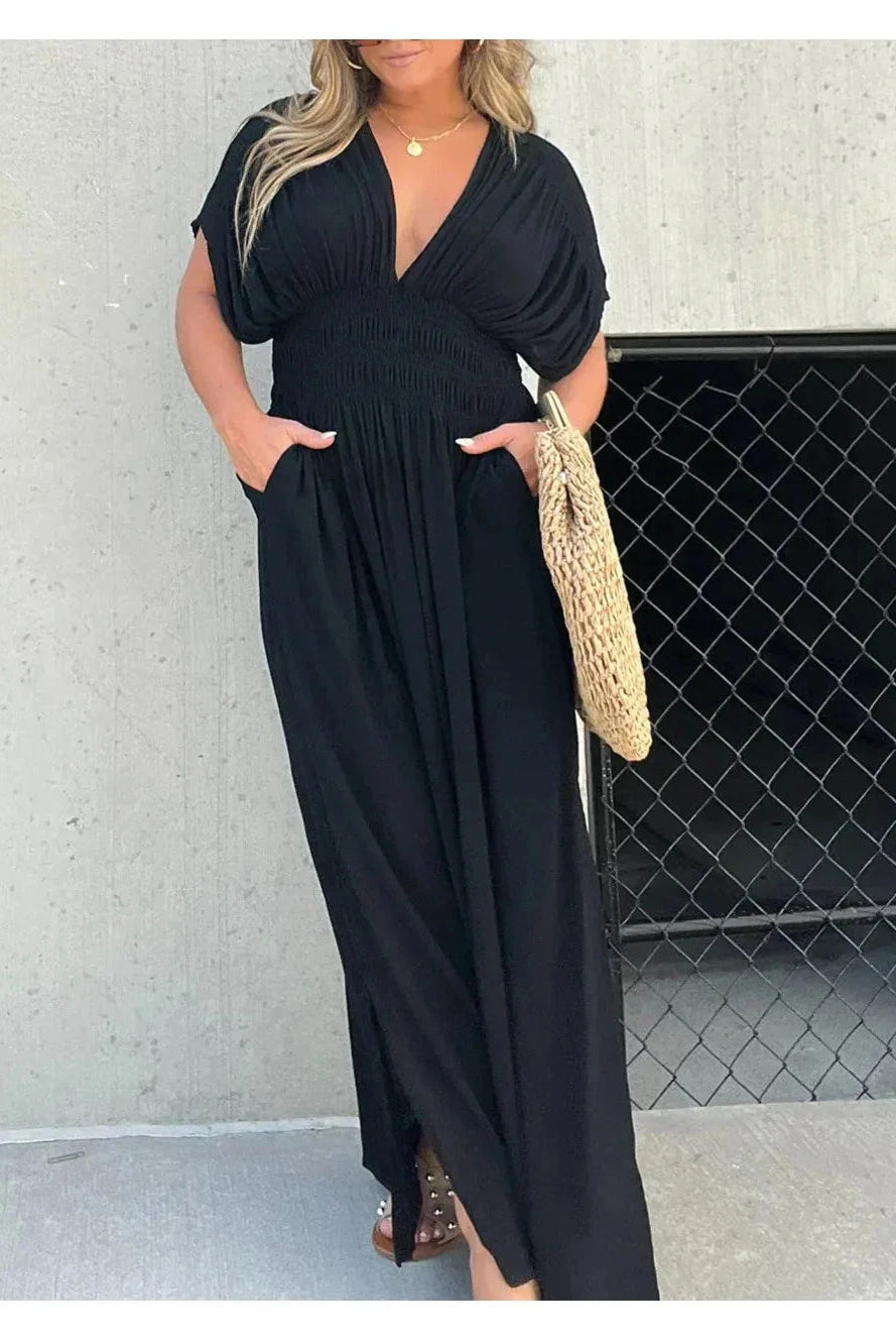Lumina Vancouver Elyse™ elegant maxi dress in stone, featuring flowing fabric and stylish design, perfect for sophisticated occasions.