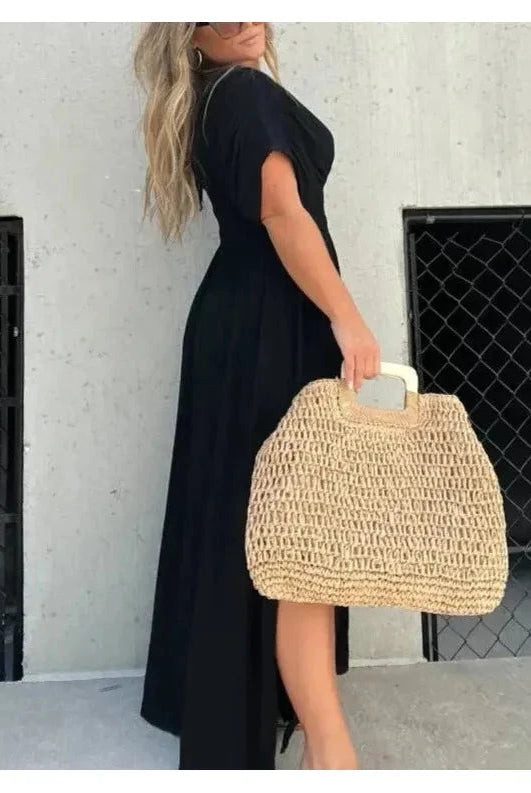 Lumina Vancouver Elyse™ elegant maxi dress in stone color, flowing fabric, perfect for formal occasions, almost sold out.