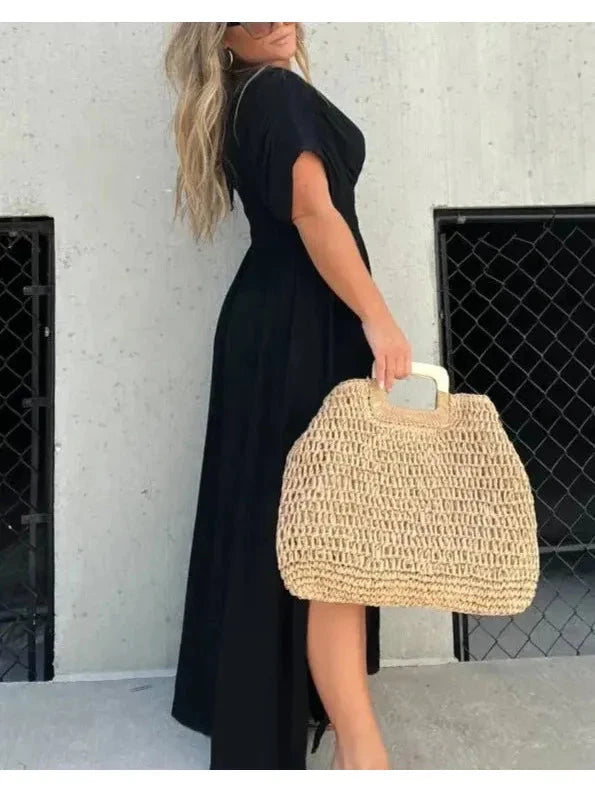 Lumina Vancouver Elyse™ elegant maxi dress in stone color, flowing fabric, perfect for formal occasions, almost sold out.
