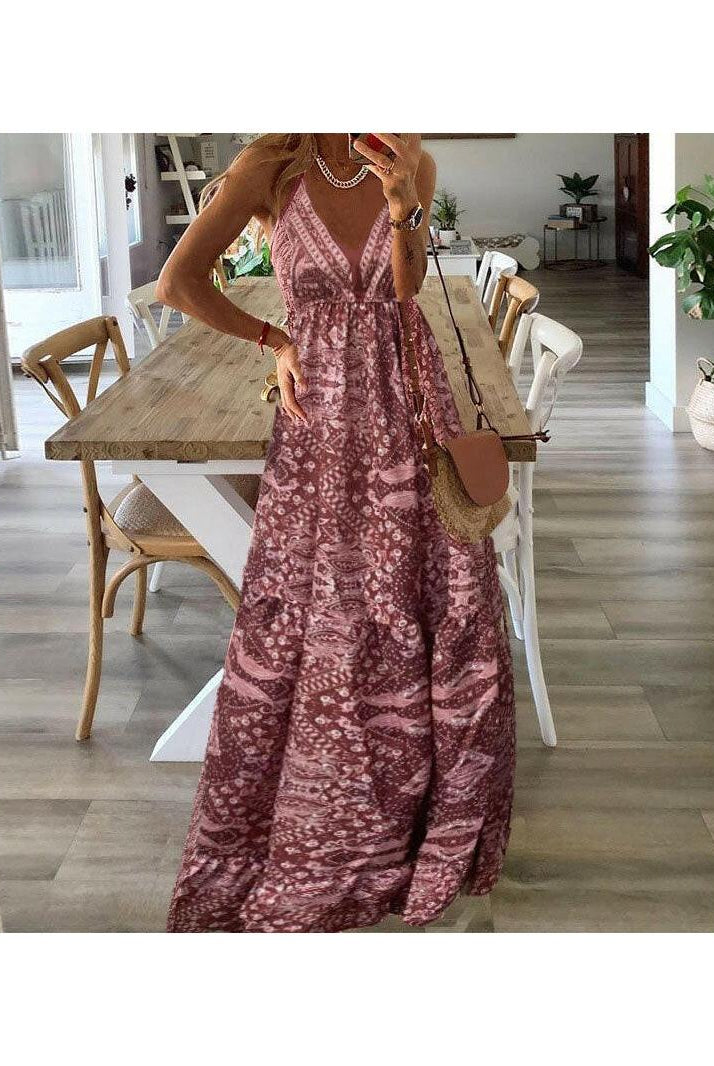 Green Emara™ boho sleeveless dress by Lumina Wear, shown on a model with flowing fabric and bohemian style details.