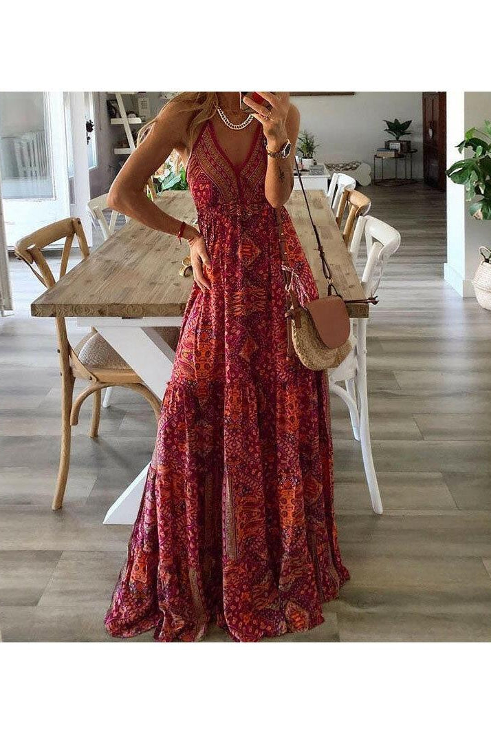 Green Emara™ Boho sleeveless dress by Lumina Wear, featuring a relaxed fit and bohemian style, displayed on a hanger.