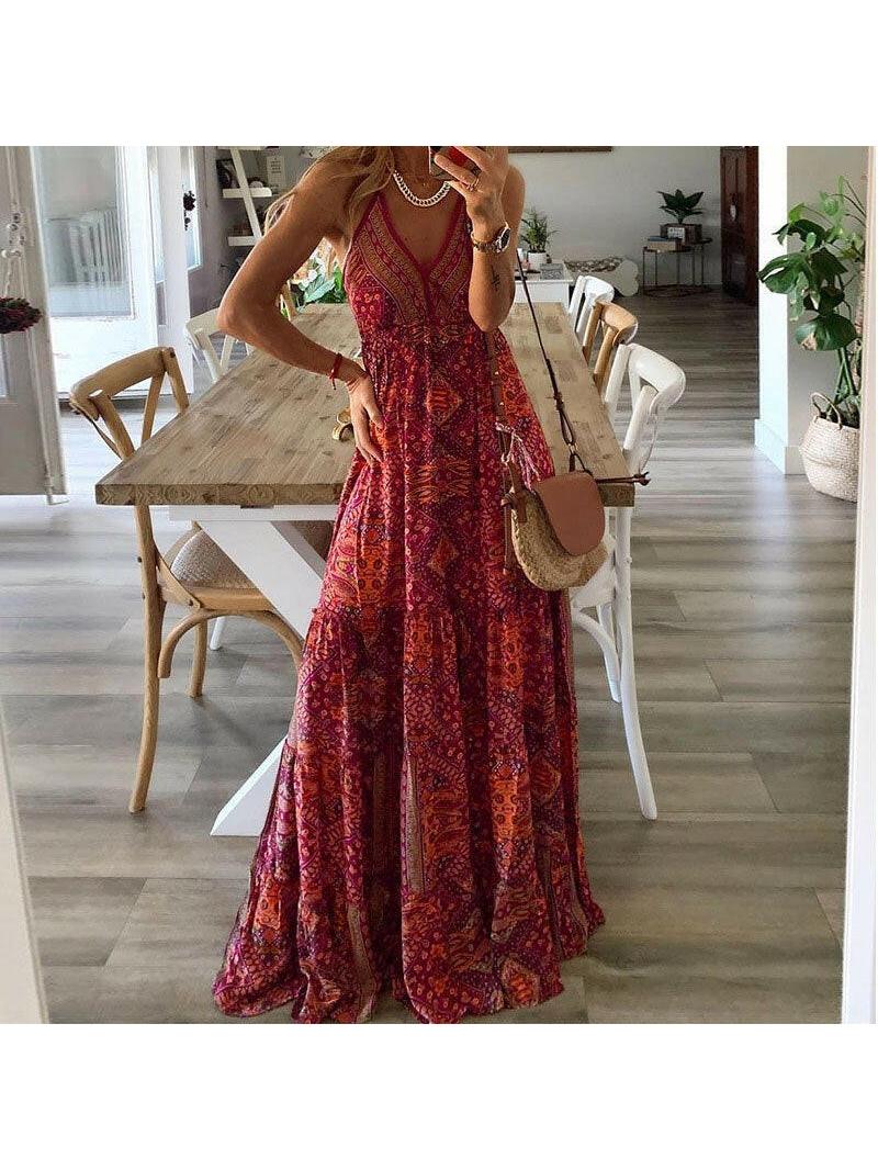 Green Emara™ Boho sleeveless dress by Lumina Wear, featuring a relaxed fit and bohemian style, displayed on a hanger.