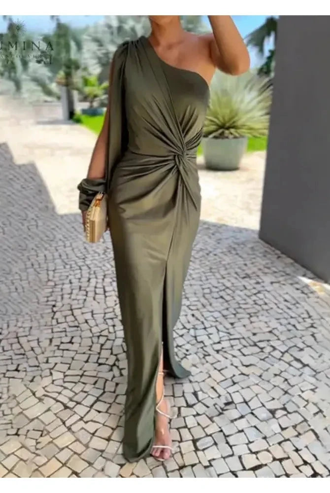 Elegant Ember evening dress by Lumina Wear, featuring a sleek design perfect for wedding guests and formal occasions.
