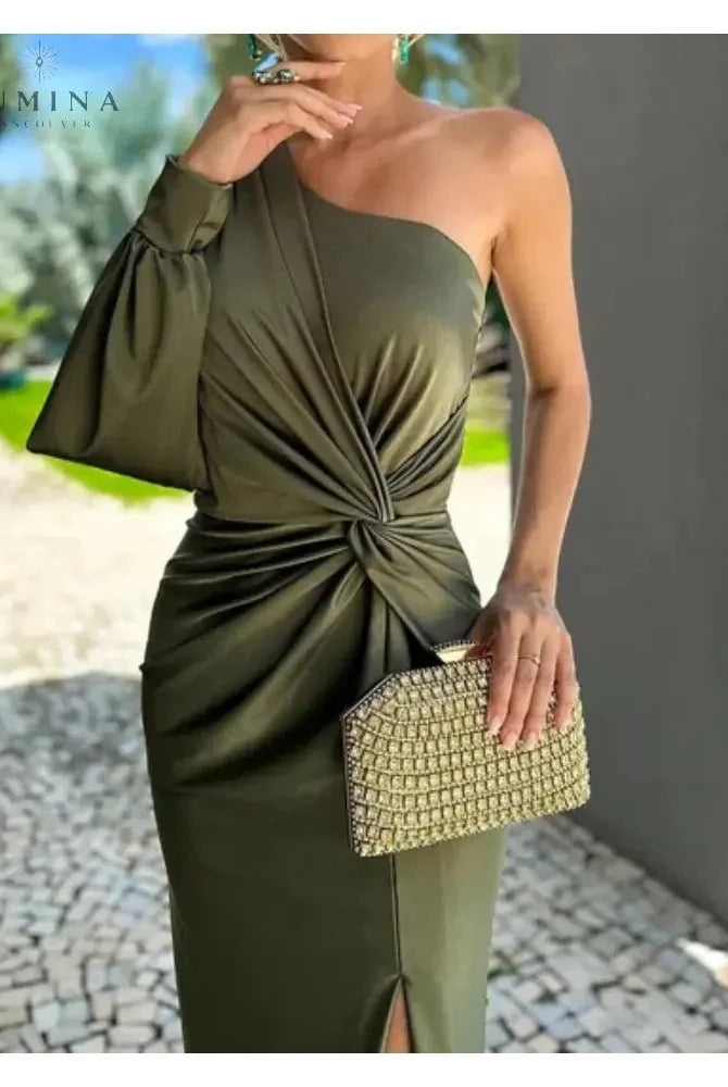 Lumina Wear Ember Elegant Evening Dress, stylish wedding guest dress with intricate details and a flattering silhouette.