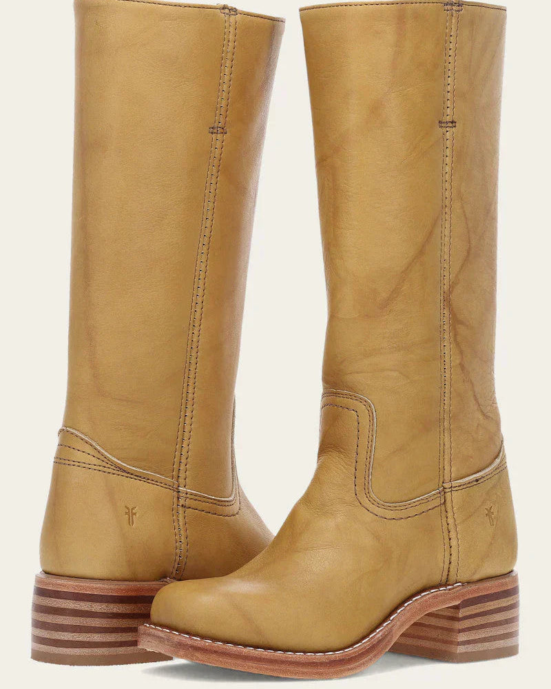 Light brown Emily Lumina Wear classic Western mid-calf boots with stacked heel, stylish for women.