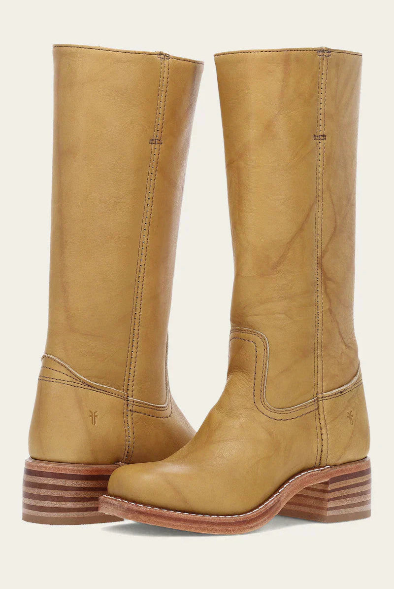 Light brown Emily Lumina Western mid-calf boots for women with a stacked heel, stylish and classic design.