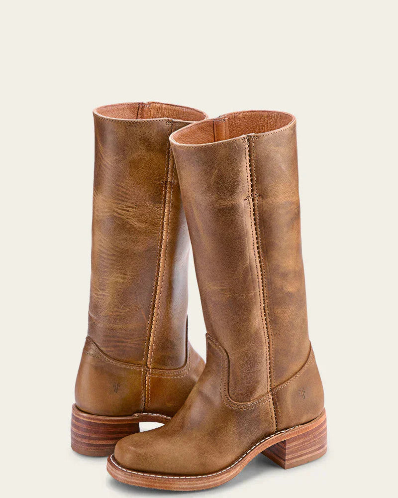 Light brown Emily Lumina Wear classic Western mid-calf boots with stacked heel for women, featuring a stylish Western design.