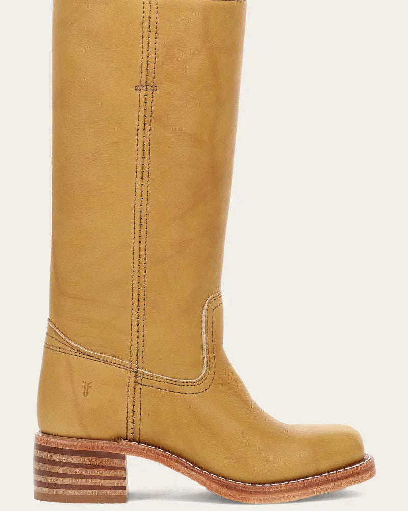 Light brown Emily Lumina Wear classic Western mid-calf boots with a stacked heel, featuring detailed stitching and leather texture.