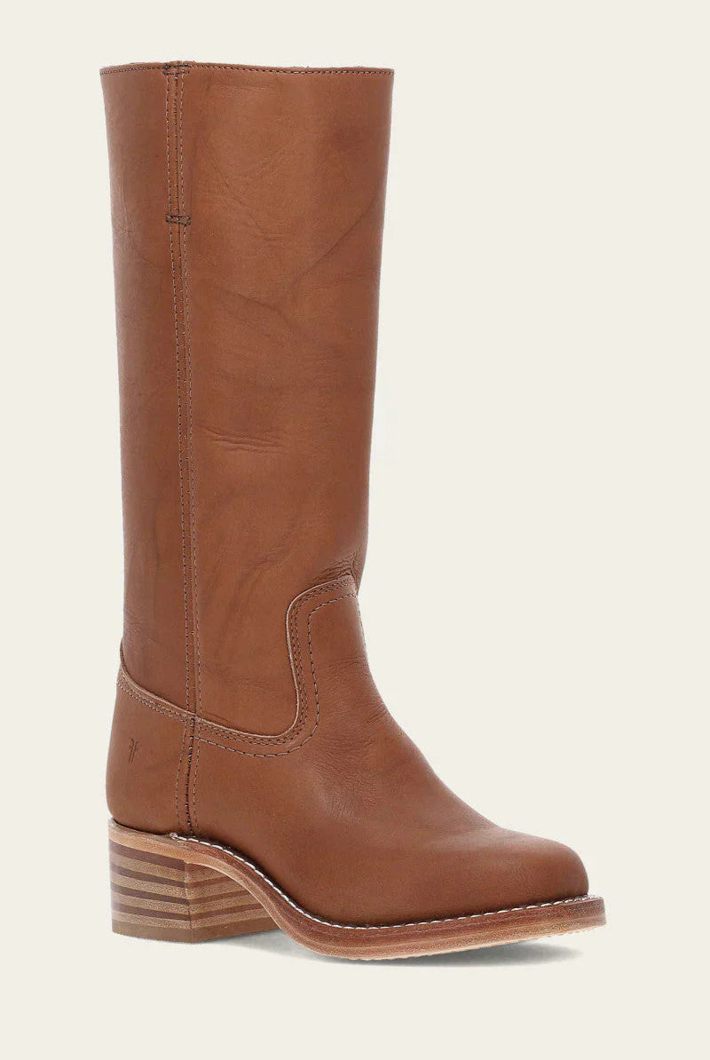 Light brown Emily Lumina women's Western mid-calf boots with stacked heel and classic design, suitable for everyday wear.