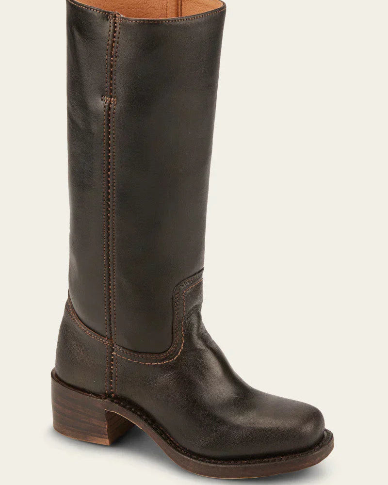 Light brown Emily Lumina Western mid-calf boots with stacked heel, stylish and classic for women.