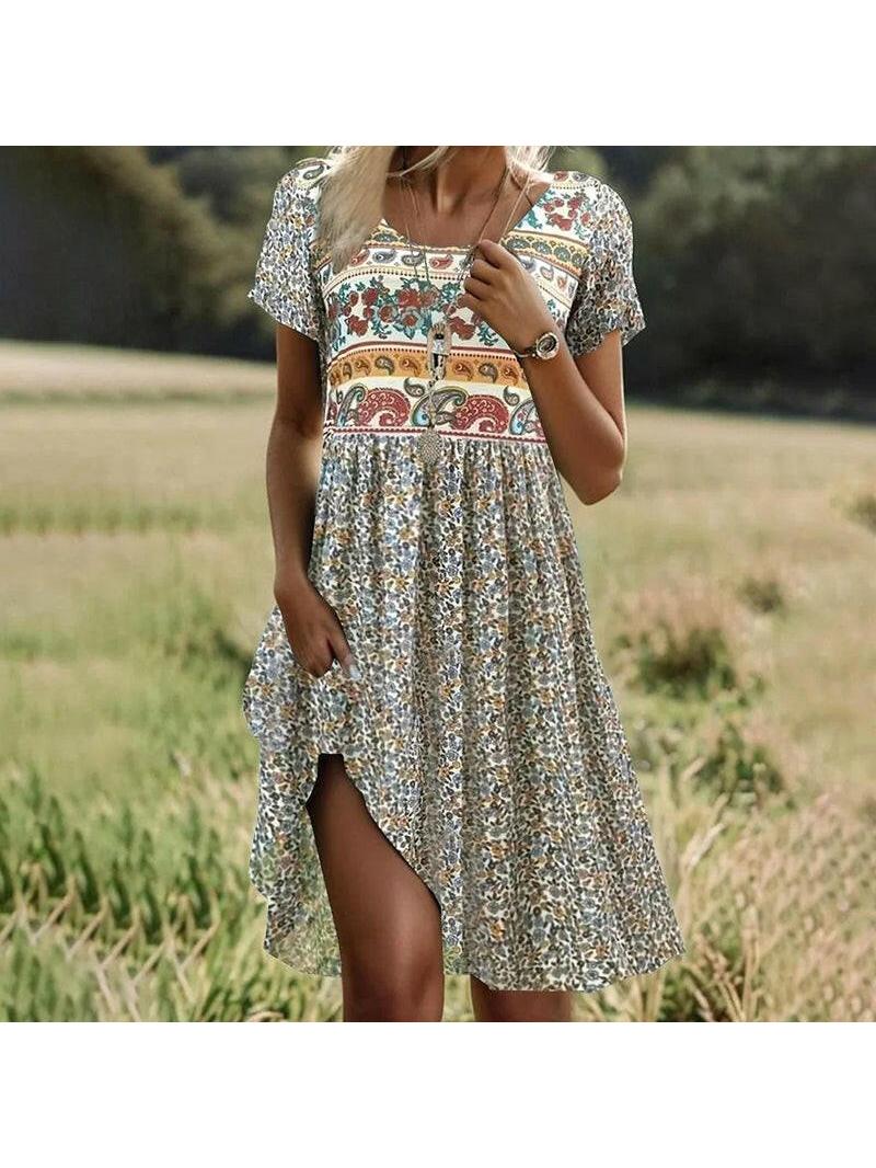 Multicolor Esmera Bohemian Breeze Dress by Lumina Vancouver, flowing fabric and relaxed fit, perfect for casual summer wear.