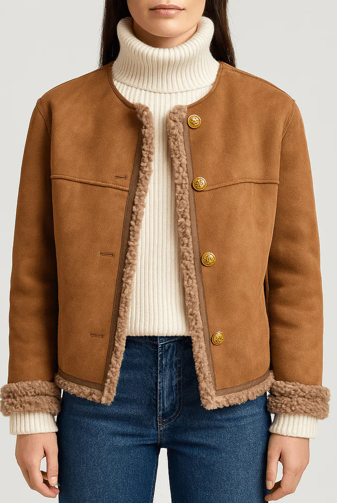 Brown Evelyn luxurious autumn jacket by Lumina Vancouver, stylish outerwear with cozy fabric and elegant design.