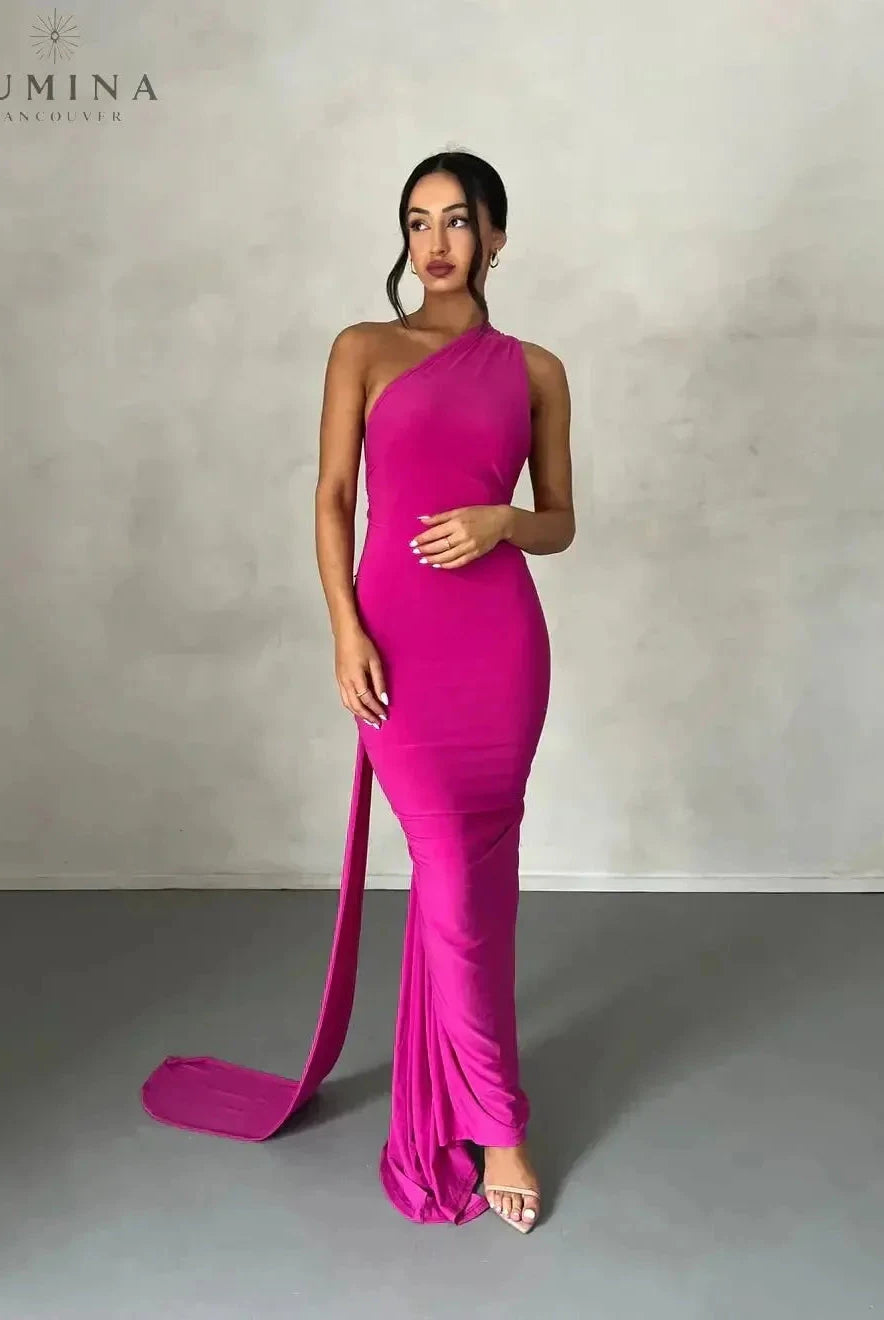 Lumina Wear Felina one-shoulder cut-out maxi dress in XS, perfect for wedding guests, featuring elegant design and flowing fabric.