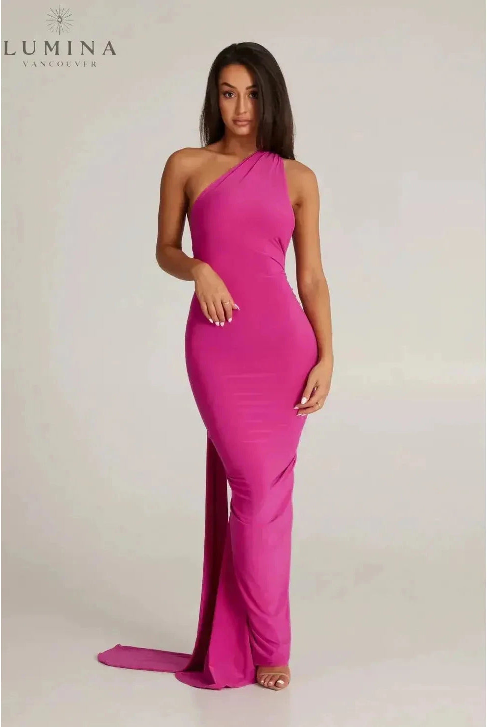 Lumina Wear Felina one-shoulder cut-out maxi dress with elegant design, perfect for wedding guests or formal occasions.