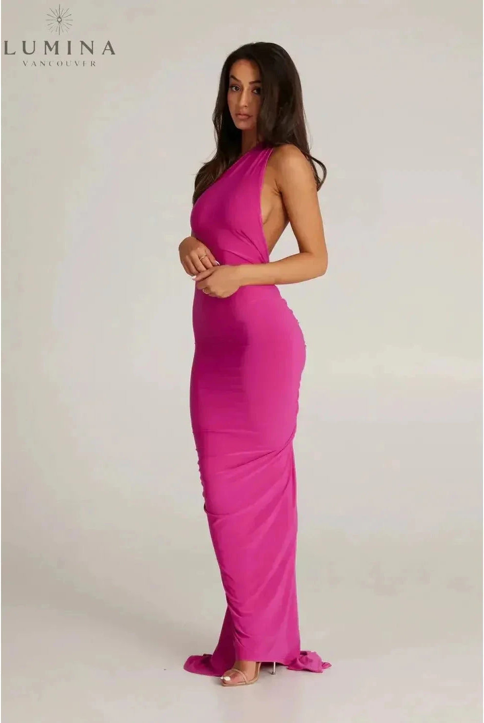 Lumina Wear Felina one-shoulder cut-out maxi dress, elegant evening gown with sleek design and fitted silhouette.