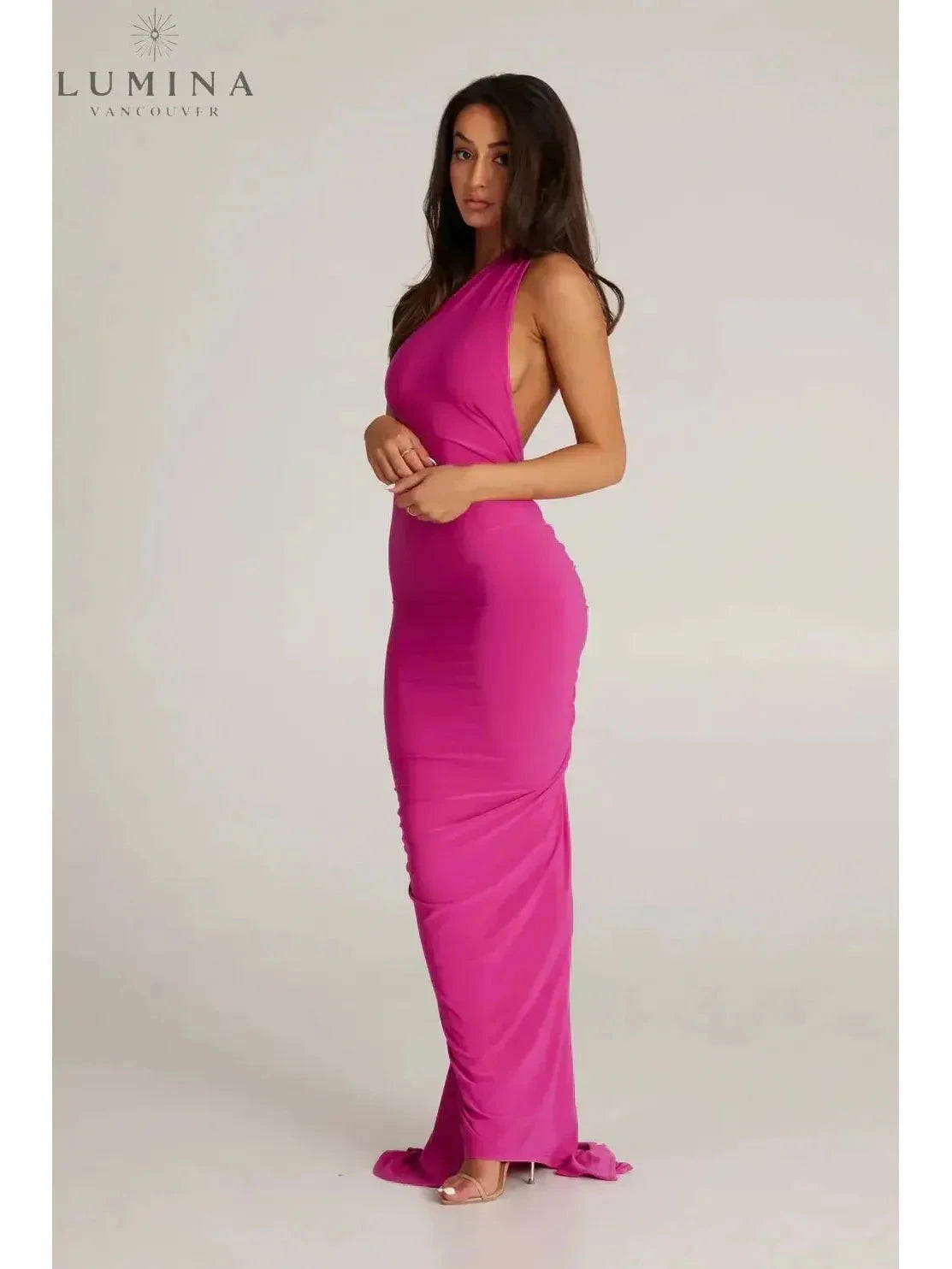 Lumina Vancouver Felina one-shoulder cut-out maxi dress, perfect for wedding guests, featuring elegant design and flattering fit.
