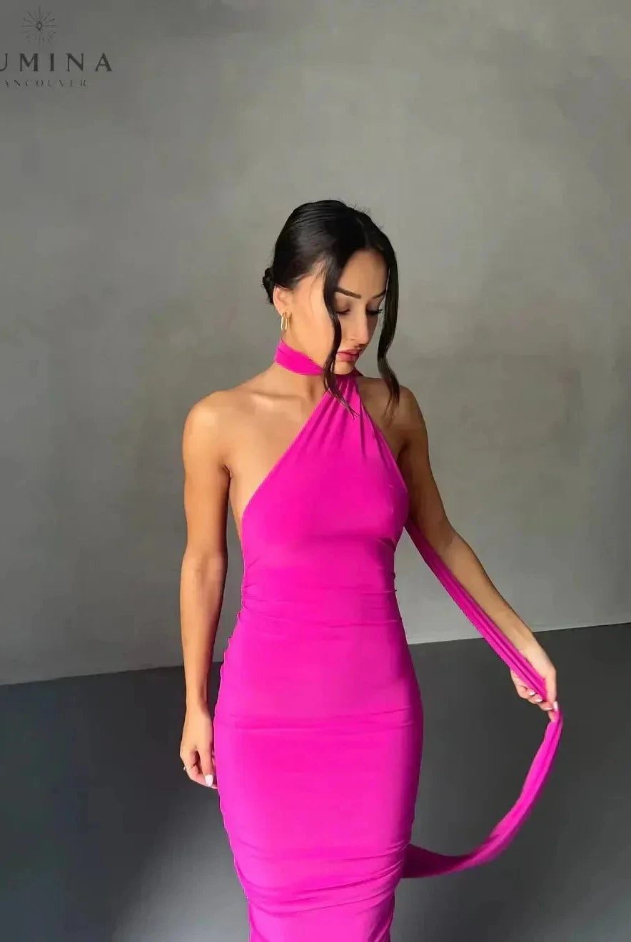 Lumina Wear Felina one-shoulder cut-out maxi dress featuring a flowing silhouette, perfect for wedding guests or elegant occasions.